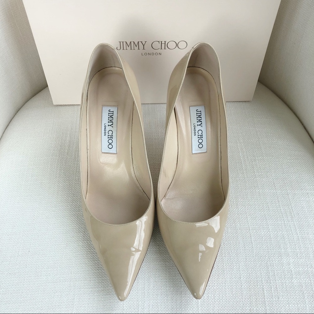 Jimmy Choo Agnes Nude Patent Pumps 85mm